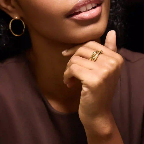 14k Gold-Plated Molten Rings Gold Pack Of 2 Medium