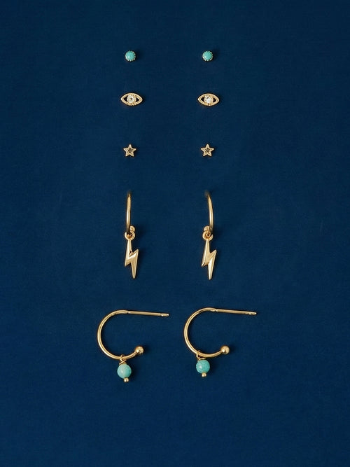 14k Gold-Plated Celestial Stud & Hoop Earrings Pack Of 5