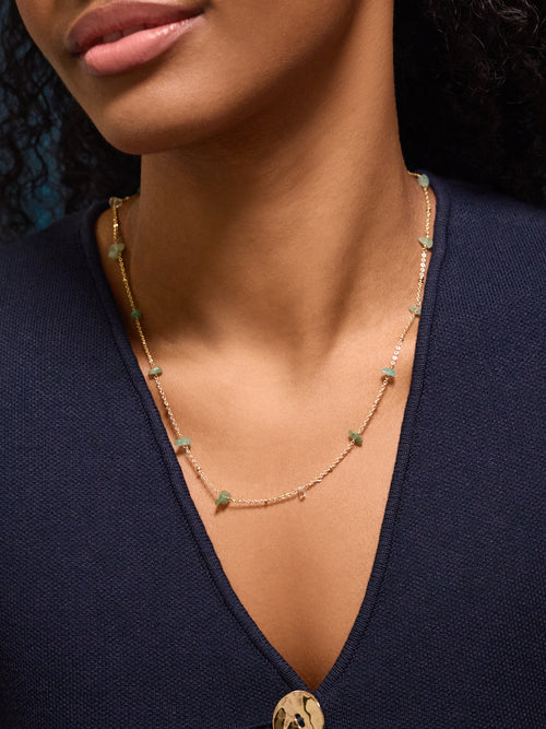 14k Gold-Plated Long Semi-Precious Station Necklace