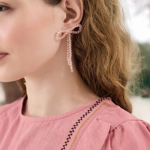 Beaded Bow Drop Earrings
