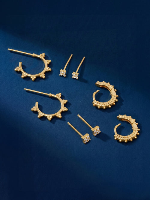 14k Gold-Plated Filigree Stud & Hoop Earrings Pack Of 4