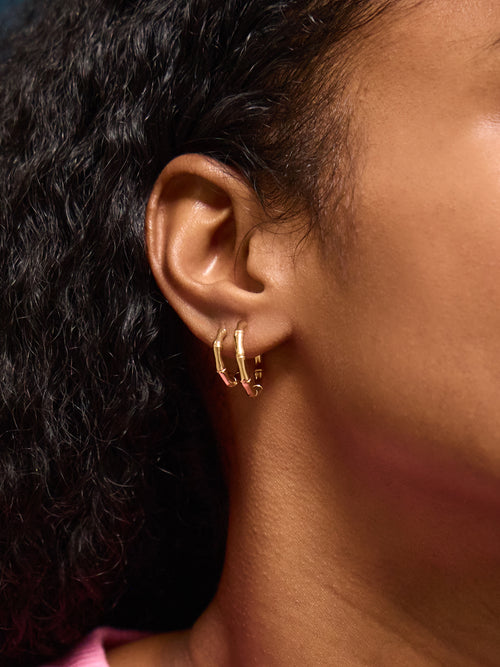 14k Gold-Plated Bamboo Hoop Earrings Pack Of 2