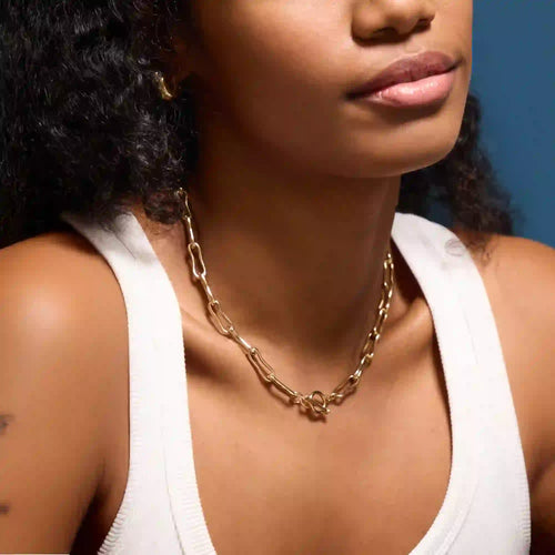 14k Gold-Plated Molten Link T-Bar Necklace