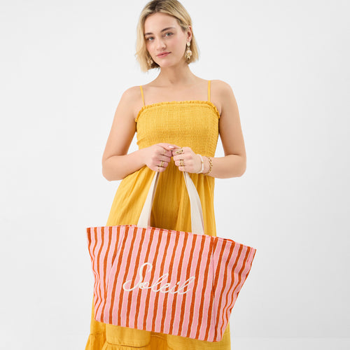 Slogan Stripe Beach Tote Bag