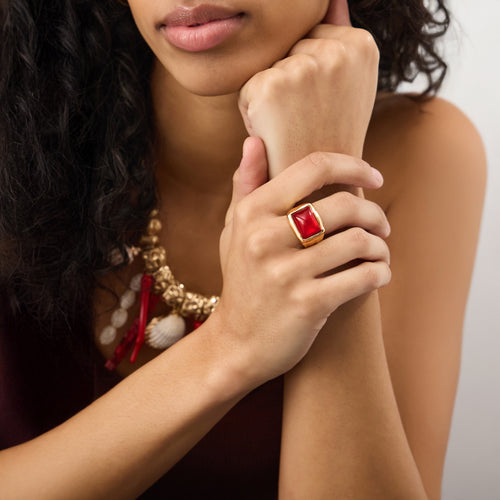 Rectangular Gem Ring Red