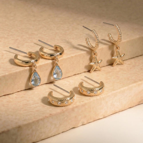 Starfish Charm Hoop Drop Earrings Pack of 3