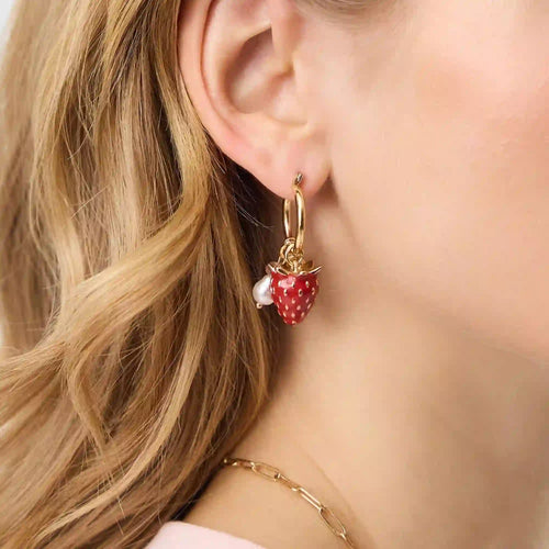 Strawberry Charm Hoop Earrings