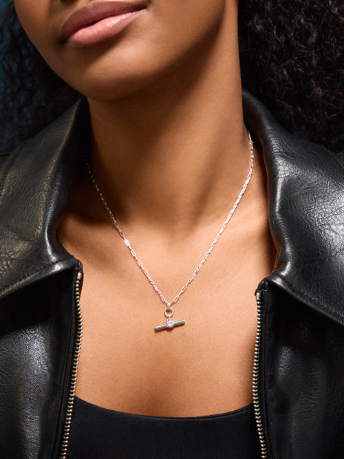 Sterling Silver-Plated T-Bar Pendant Necklace