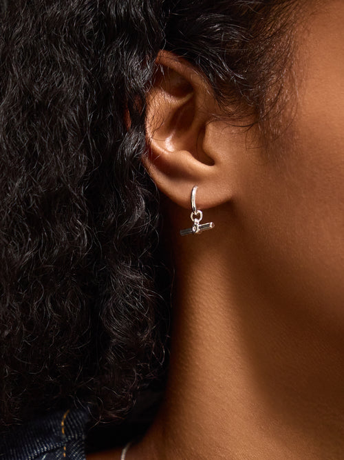 Sterling Silver-Plated T-Bar Charm Hoop Earrings
