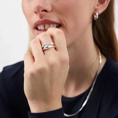 Sterling Silver-Plated Irregular Rings Silver 2-Pack Large