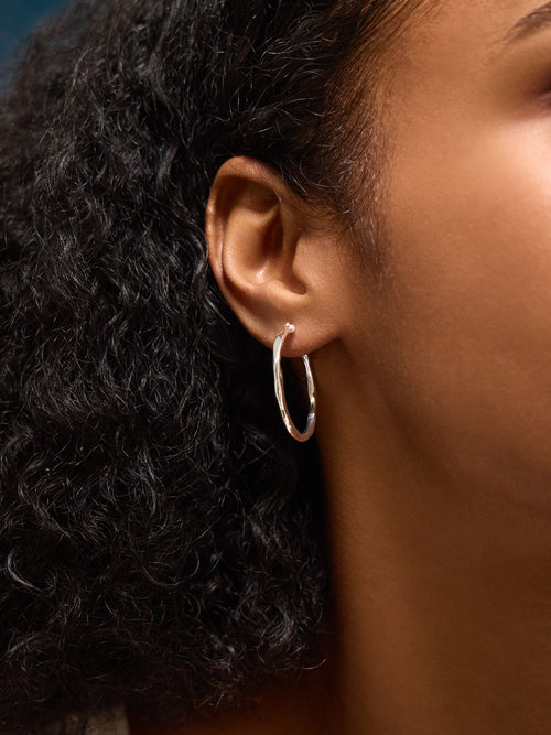 Sterling Silver-Plated Molten Hoop Earrings