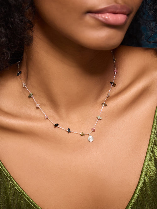 Sterling Silver-Plated Semi-Precious Station Necklace