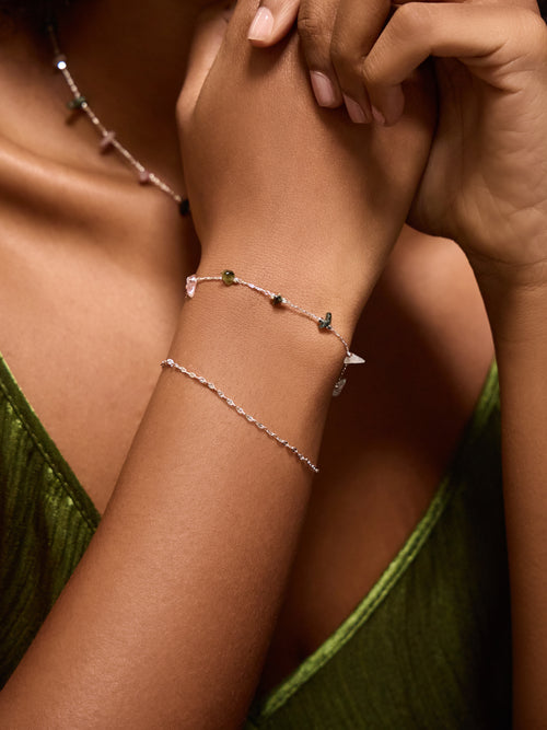 Sterling Silver-Plated Semi-Precious Stone Bracelet