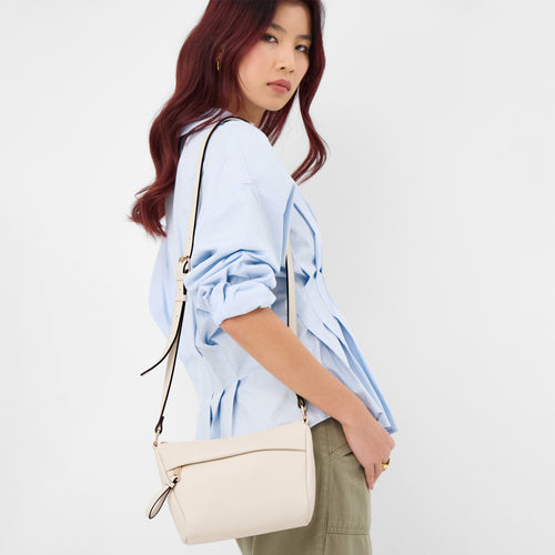 Zip Front Crossbody Bag Cream