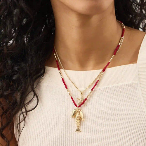 Sardine Charm Bead Necklaces Pack of 2