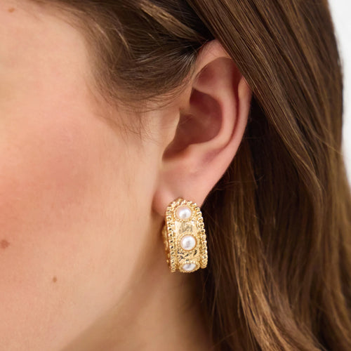 Pearl Molten Hoop Earrings