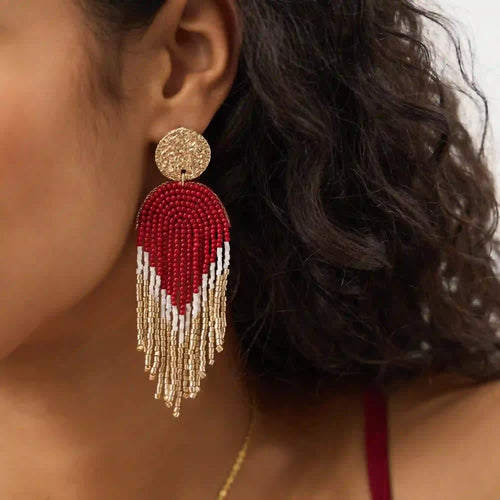 Beaded Chevron Drop Earrings