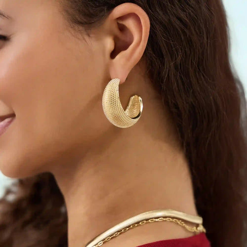 Textured Drop Hoop Earrings