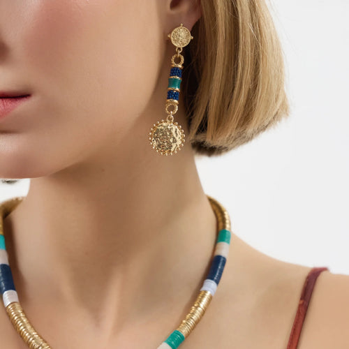Beaded Bar Disc Drop Earrings