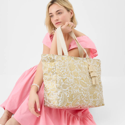 Gold Shimmer Paisley Beach Tote Bag