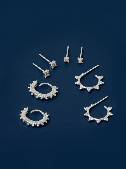 Sterling Silver-Plated Filigree Stud & Hoop Earrings 4-Pack