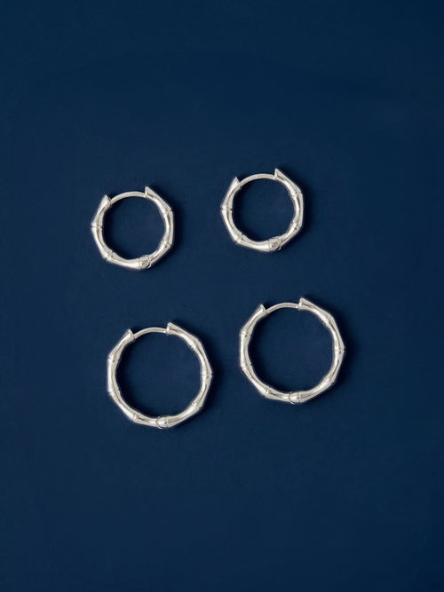 Sterling Silver-Plated Bamboo Hoop Earrings 2-Pack