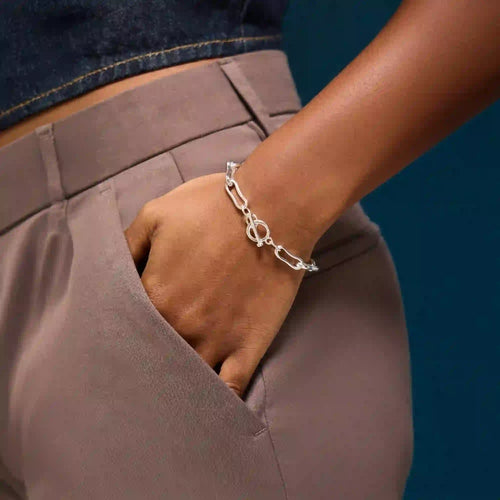 Sterling Silver-Plated Molten Link T-Bar Bracelet