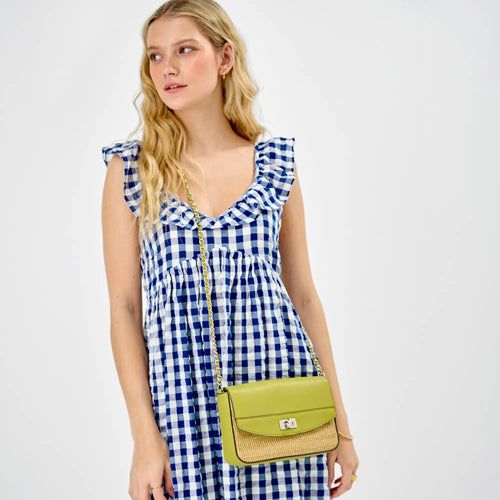 Green Twistlock Raffia Sling Bag