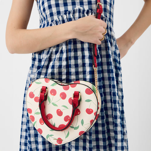 Cherry Print Heart Crossbody Bag
