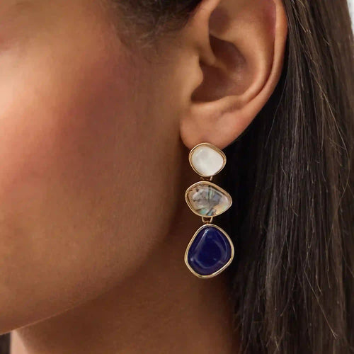 Triple Gem Mother of Pearl Drop Earrings