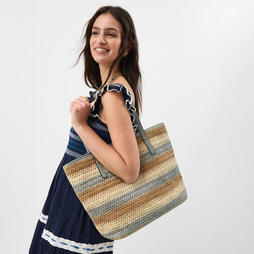 Stripe Raffia Shoulder Bag
