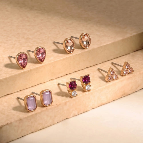 Gemstone Stud Earrings Pack of 5