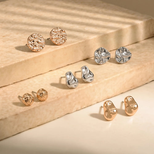 Mix Molten Stud Earrings Pack of 5