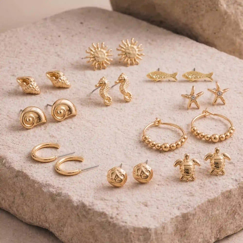 Seaside Sunshine Stud & Hoop Earrings Pack of 10