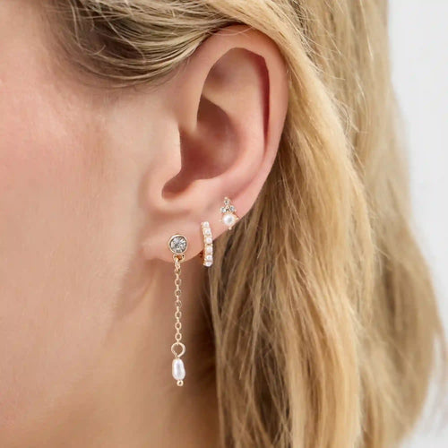 Pearl Stone Earrings Pack of 3