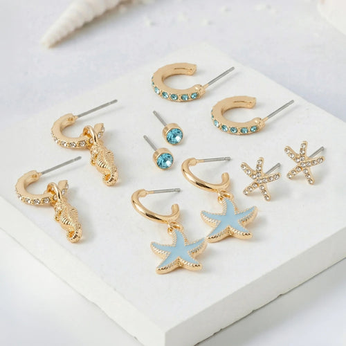Starfish Stud & Drop Earrings Pack of 5