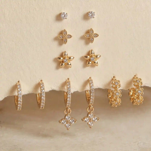 Flower Stud & Hoop Earrings Pack of 6