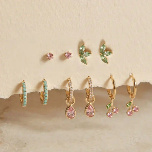 Cherry Stud & Hoop Earrings Pack of 5