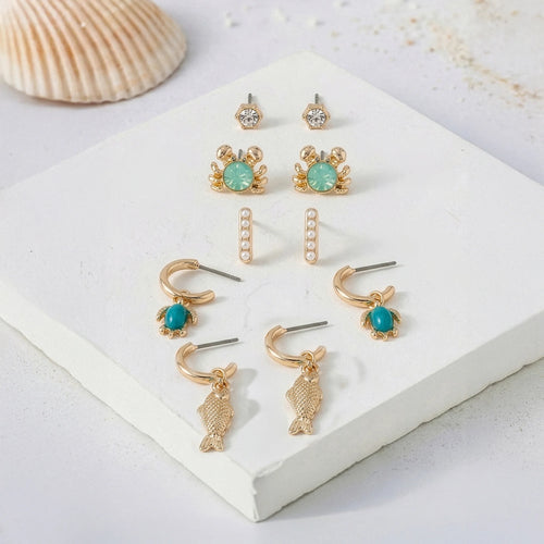 Fish Stud & Hoop Earrings Pack of 5