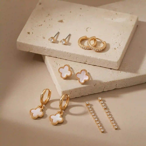 Pearl Clover Stud & Hoop Earrings Pack of 5