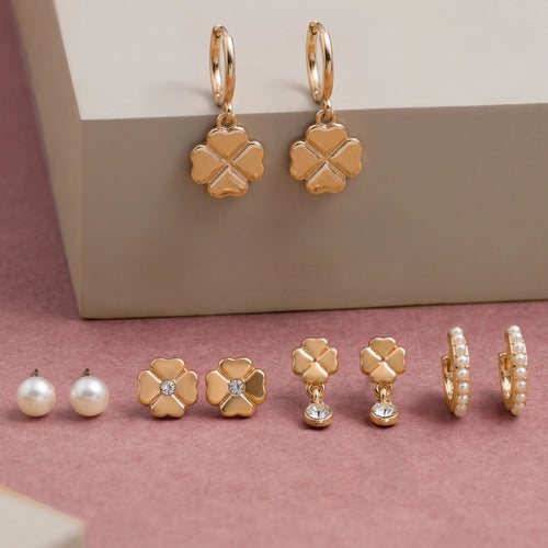 Clover Pearl Stud & Hoop Earrings Pack of 5