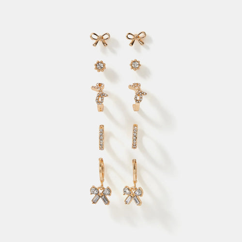 Bow Stud & Hoop Earrings Pack of 5