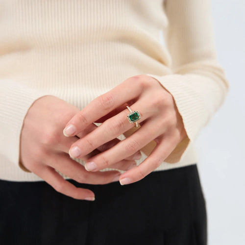 Square Cubic Zirconia Halo Ring Gold