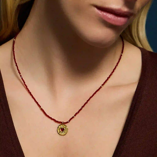 14k Gold-Plated Bead Heart Coin Pendant Necklace