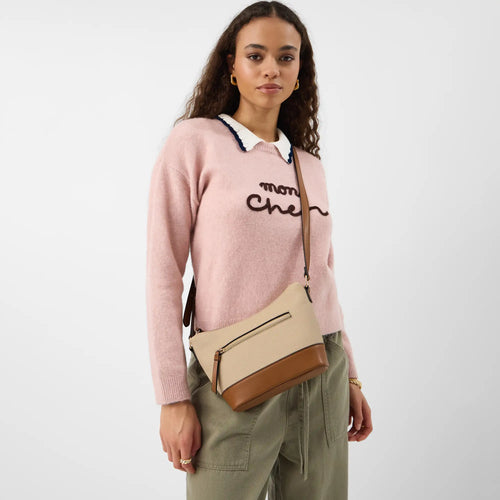 Beige Two Tone Canvas Sling Bag