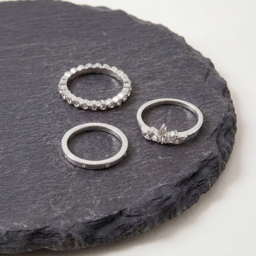 Diamanté Stacking Rings Silver Pack of 3