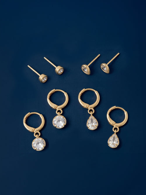 14k Gold-Plated Crystal Hoop & Stud Earrings Pack Of 4