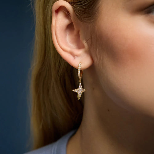 14k Gold-Plated Diamanté Star Charm Hoop Earrings