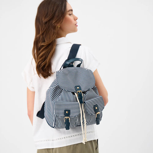 Navy Stripe Print Backpack