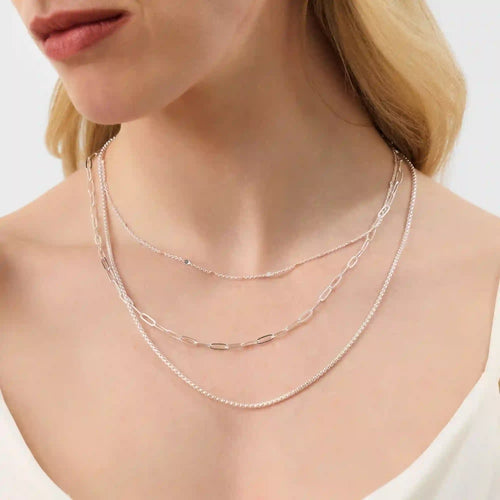 Textured Chain Necklaces Silver Pack of 2